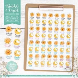 Pegatinas imprimibles de rutina diaria, pegatinas digitales de rutina diaria, rutina matutina, PNG precortado, PDF imprimible, archivos Silhouette y Cricut