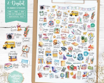 Schulplaner Sticker: Druckbar & Digital (PDF, Cricut, Silhouette Studio, Pre-Cropped PNG für Goodnotes)
