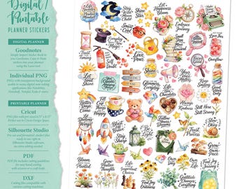 Motivational Quotes Planner Stickers: Printable & Digital (Goodnotes, Cricut, PDF, Silhouette Studio, Individual PNG)
