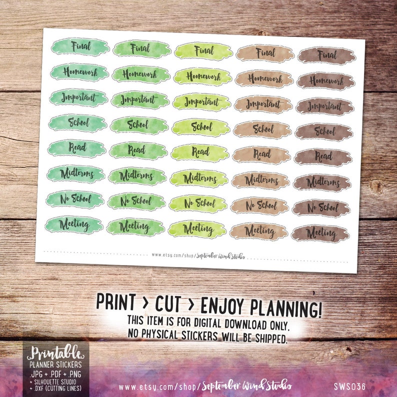 Happy Planner Erin Condren Planner Stickers Watercolor School Stickers School Printable Planner Stickers
