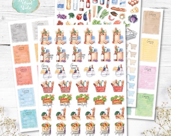 Grocery Shopping Planner Stickers, Watercolor Groceries (Digital Download)
