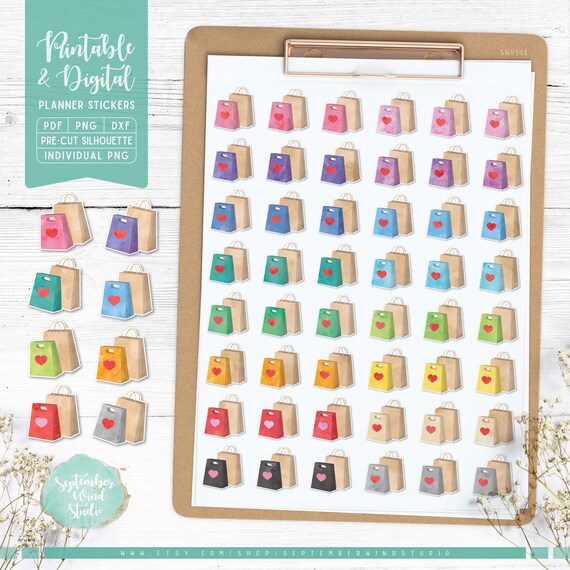 Shopping Planner Stickers: Printable & Digital (PDF, Cricut, Silhouette Studio, Pre-Cropped PNG for Goodnotes)