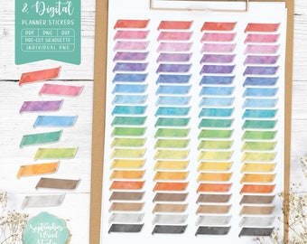 Watercolor Ribbon Banner Planner Stickers: Printable & Digital (PDF, Cricut, Silhouette Studio, Pre-Cropped PNG for Goodnotes)