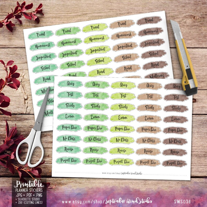 Happy Planner Erin Condren Planner Stickers Watercolor School Stickers School Printable Planner Stickers