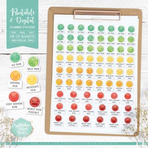 Pictogrammen pijnmeting Afdrukbare en digitale plannerstickers, periodestickers, afdrukbare pdf, Cricut png, individuele png, dagboekstickers