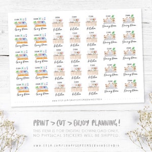 House Cleaning Printable Planner Stickers, House Chores Planner Stickers, Cleaning Stickers, Cricut, Watercolor Stickers, Cut File image 2