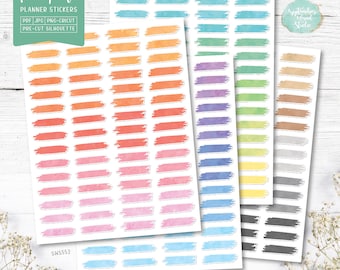 Watercolor Brush Stroke Planner Stickers: Printable & Digital (PDF, Cricut, Silhouette Studio, Pre-Cropped PNG for Goodnotes)