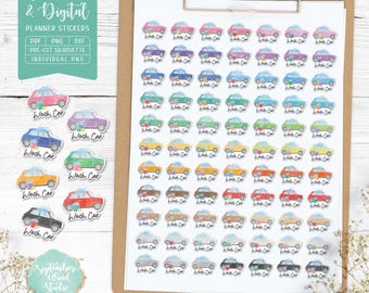 Wash Car Printable Planner Stickers, Wash Car Digital Stickers, Pre-Cropped PNG, Printable PDF, Journal Stickers, Silhouette & Cricut Files