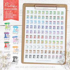 Baking Printable Planner Stickers, Watercolor Stickers, Erin Condren Planner, Cut File