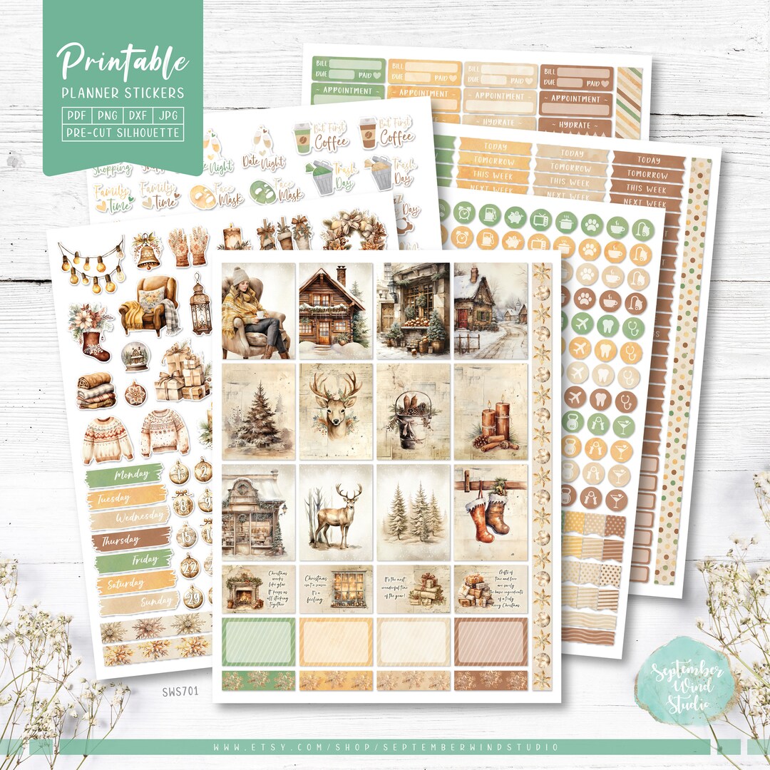 Vintage Christmas Printable Planner Stickers, Vertical Weekly Kit ...