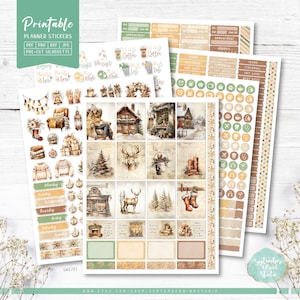Vintage kerst afdrukbare planner stickers, verticale wekelijkse kit, december planner stickers, formaat voor erin Condren LifePlanner