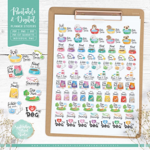 Dog Care Planner Stickers: Printable & Digital (PDF, Cricut, Silhouette Studio, Pre-Cropped PNG for Goodnotes)