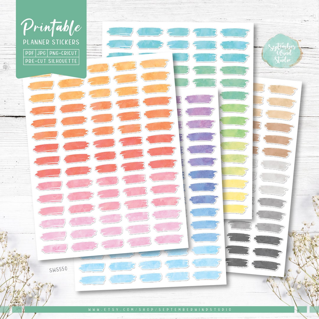 Brush Stroke Printable Planner Stickers, Watercolor Brush Stickers ...