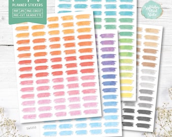Aquarel penseelstreek plannerstickers: afdrukbaar (pdf, Cricut png, Silhouette Studio)