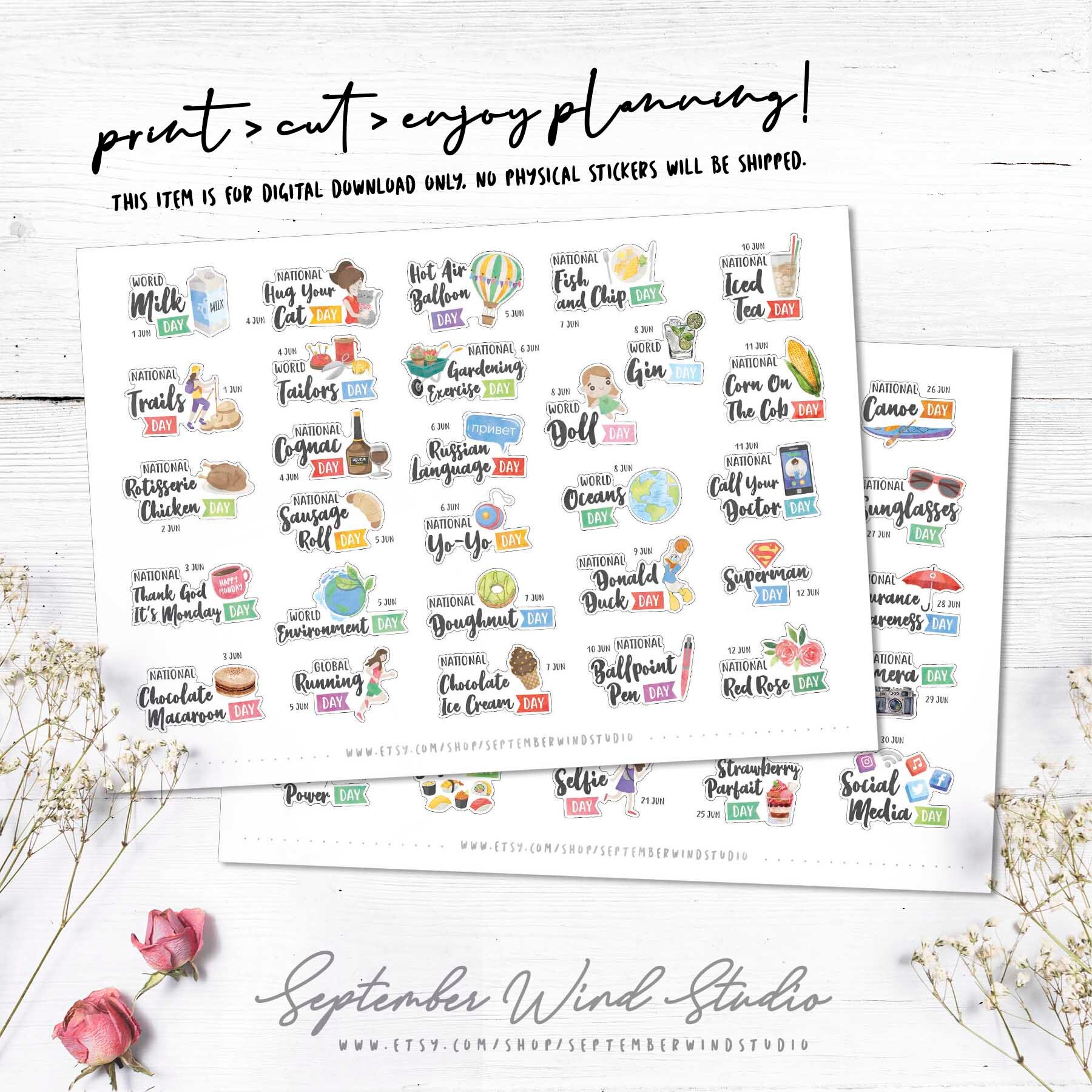 June Wacky Holidays Printable Planner Stickers Watercolor Etsy España