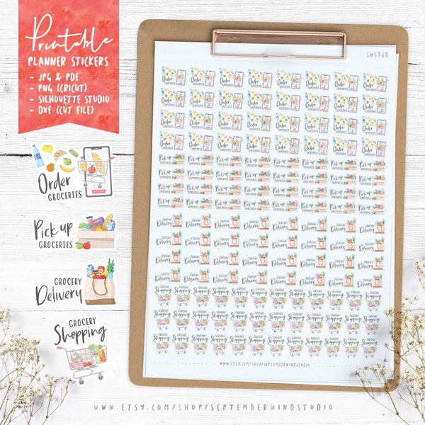 Groceries Printable Planner Stickers, Order Groceries Planner Stickers, Pick up Groceries, Grocery Shopping, Grocery Delivery