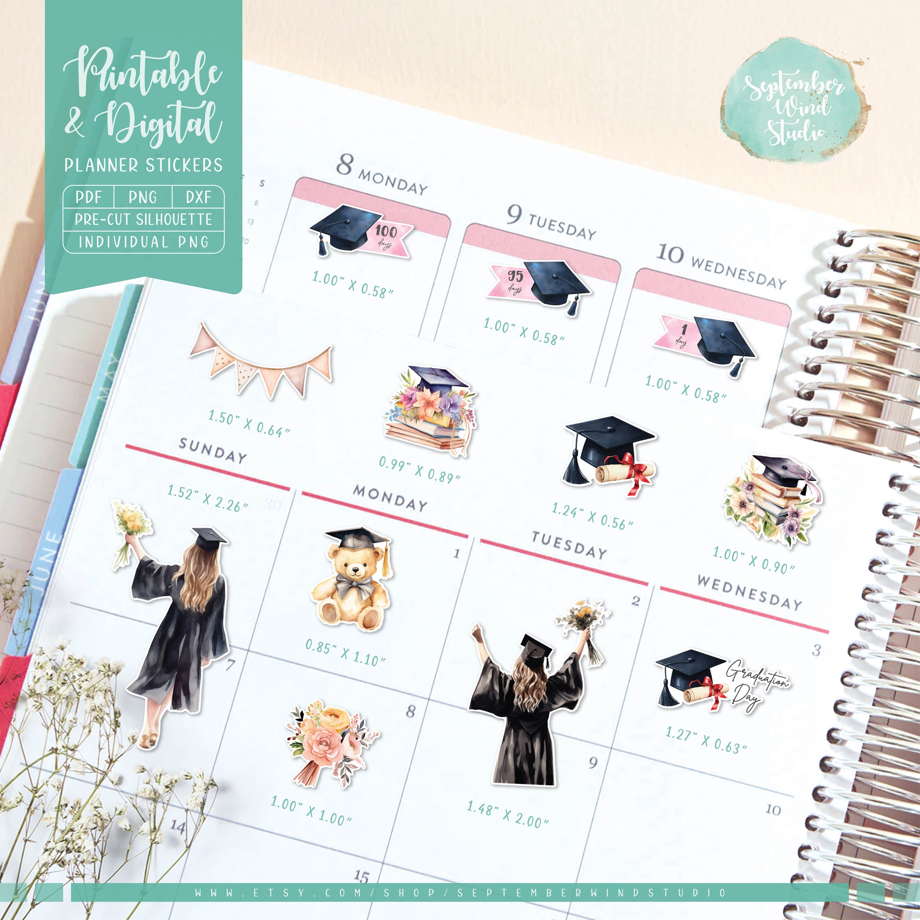 Graduation Countdown Planner Stickers: Printable & Digital (PDF, Cricut