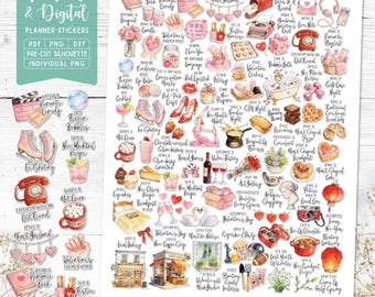 Pegatinas imprimibles y digitales para la lista de deseos de febrero