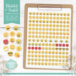 Pegatinas de emoticones imprimibles, pegatinas digitales de emoticones, pegatinas de emociones, PNG precortado, archivos PDF, Silhouette y Cricut imprimibles