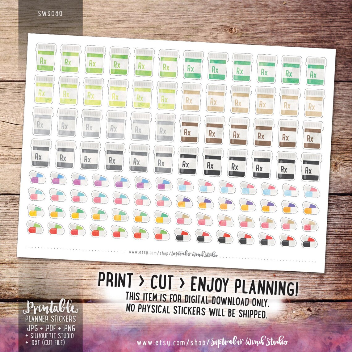 Pill Bottle Printable Planner Stickers Pill Stickers - Etsy