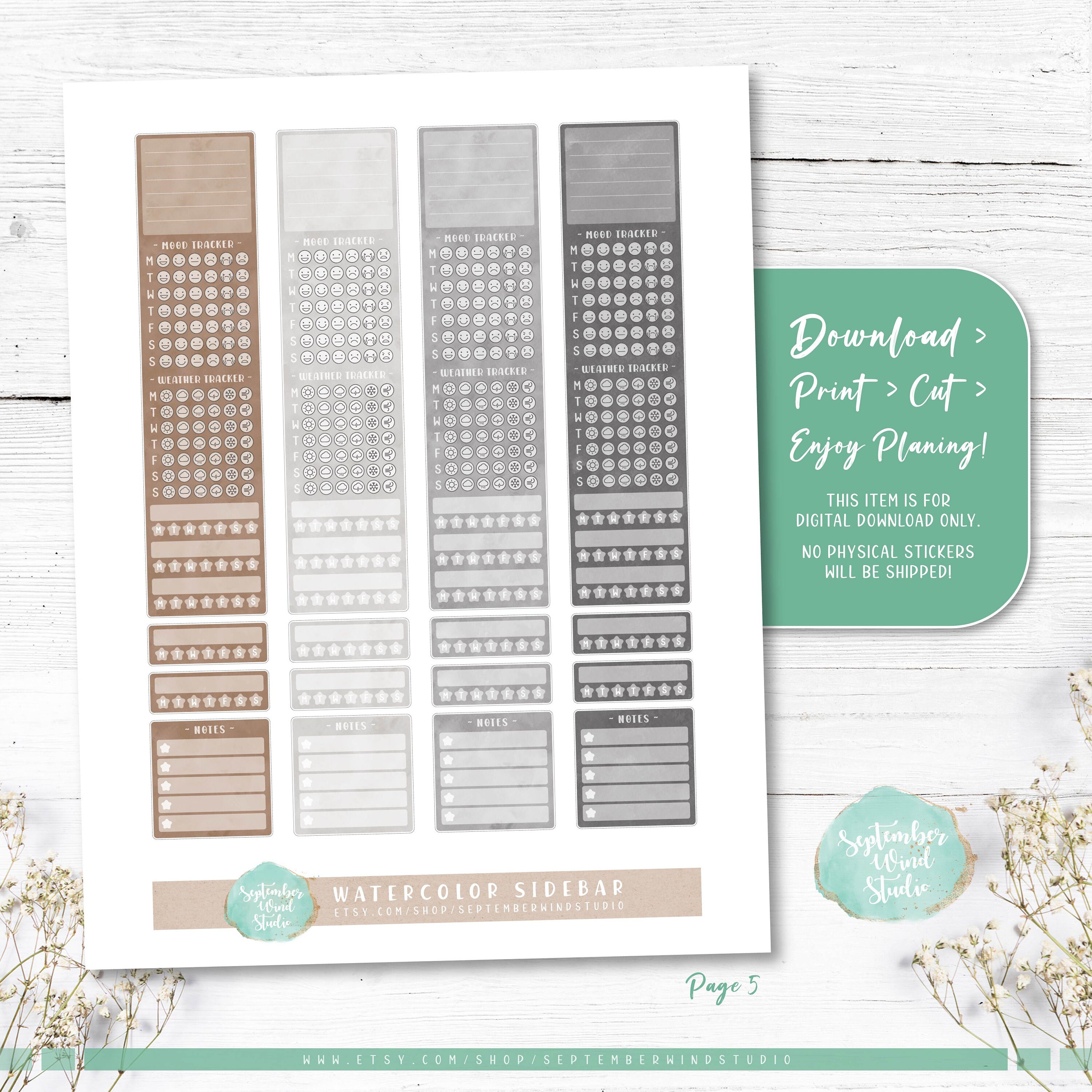 Sidebar Planner Stickers: Printable & Digital (PDF, Cricut, Silhouette ...
