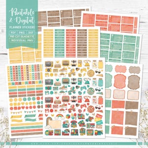 Retro 90&#39;s druckbare & digitale Planer-Aufkleber, Wochen-Kit, druckbare PDF, Cricut PNG, individuelle PNG, Journal-Aufkleber, Goodnotes