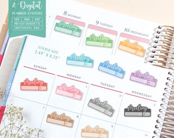 Meeting Planner Stickers: Printable & Digital (PDF, Cricut, Silhouette Studio, Pre-Cropped PNG for Goodnotes)