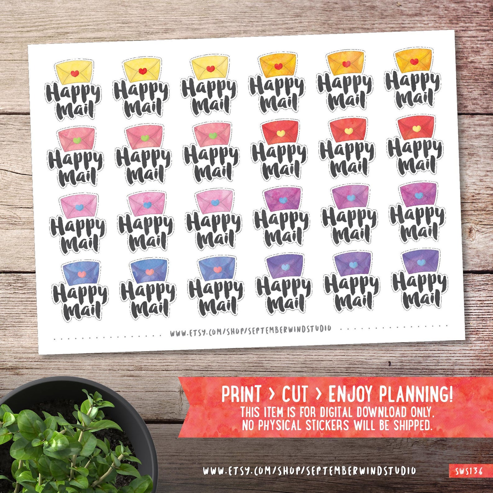 Happy Mail Printable Planner Stickers Watercolor Stickers | Etsy