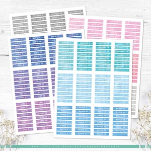 Fechas anuales pegatinas del planificador imprimibles, pegatinas de acuarela, pegatinas de fecha, pegatinas digitales, planificador Erin Condren, archivo cortado