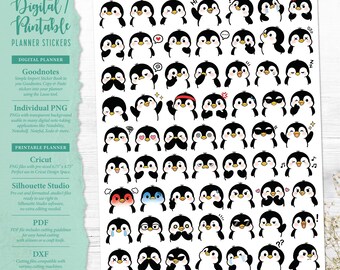 Penguin Emoji Planner Printable Stickers, Digital Stickers, Goodnotes, Cricut, PDF, Silhouette Studio, Individual PNG