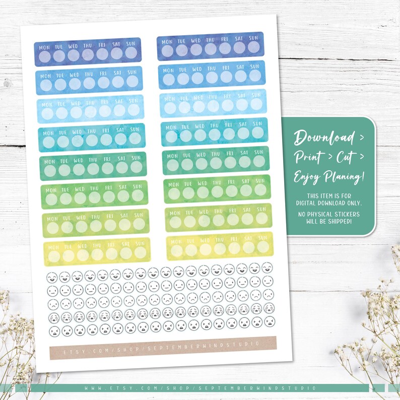 Weekly Mood Tracker Stickers: Printable & Digital (PDF, Cricut, Silhouette Studio, Pre-Cropped PNG for Goodnotes) image 5