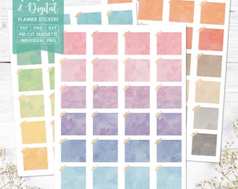 Watercolor Sticky Note Planner Stickers: Printable & Digital (PDF, Cricut, Silhouette Studio, Pre-Cropped PNG for Goodnotes)