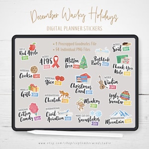 December Wacky Holidays Digital Planner Stickers, GoodNotes Stickers, Pre-cropped Digital Stickers