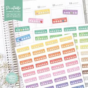 Daily Mood Tracker Printable Planner Stickers, Watercolor Stickers, Mood Tracker, Erin Condren Planner Stickers, Cut File