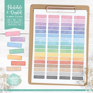 Adesivos de planejador imprimíveis com rótulo em branco, adesivos digitais com rótulo em branco, arquivos Silhouette e Cricut, PNG pré-cortado, PDF imprimível