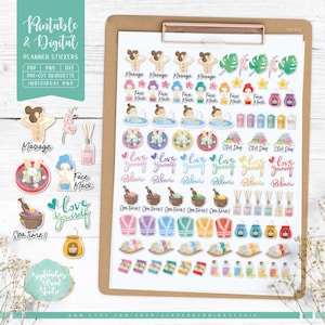 Planificateur imprimable Stickers Spa, Stickers numériques Spa, Sticker soins personnels, Sticker massage, PNG pré-recadré, PDF imprimable, Silhouette, Cricut