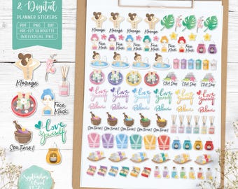 Spa Planner Stickers: Printable & Digital (PDF, Cricut, Silhouette Studio, Pre-Cropped PNG for Goodnotes)