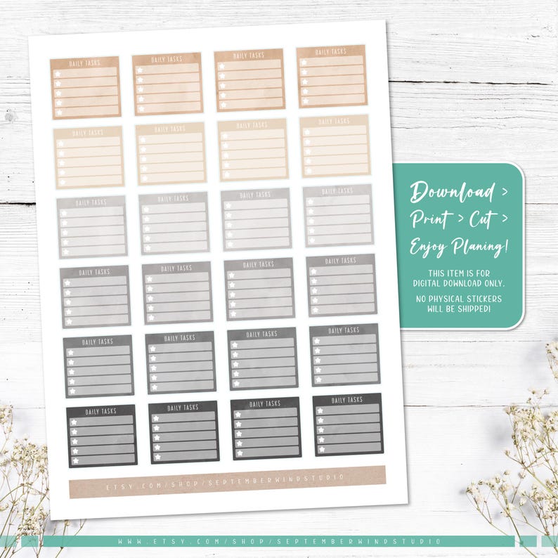 Daily Tasks Planner Stickers: Printable, Cricut & Goodnotes (digital ...