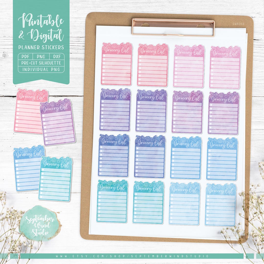 Grocery List Printable Planner Stickers, Grocery List Digital Stickers ...