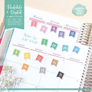 Date Flags Printable Planner Stickers, Date Cover Digital Stickers ...