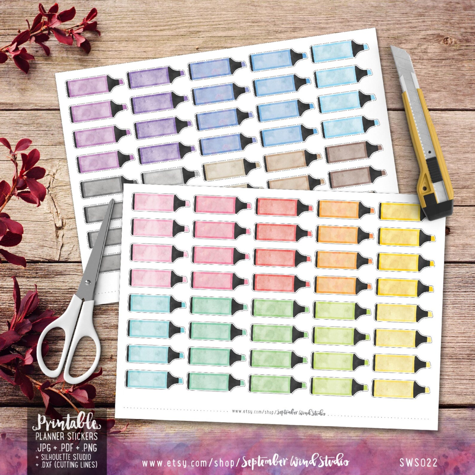 Highlighter Printable Planner Stickers Watercolor Highlighter - Etsy
