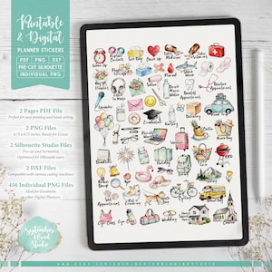 Pegatinas para agendas diarias: imprimibles y digitales (PDF, Cricut, Silhouette Studio, PNG precortado para Goodnotes) imagen 4