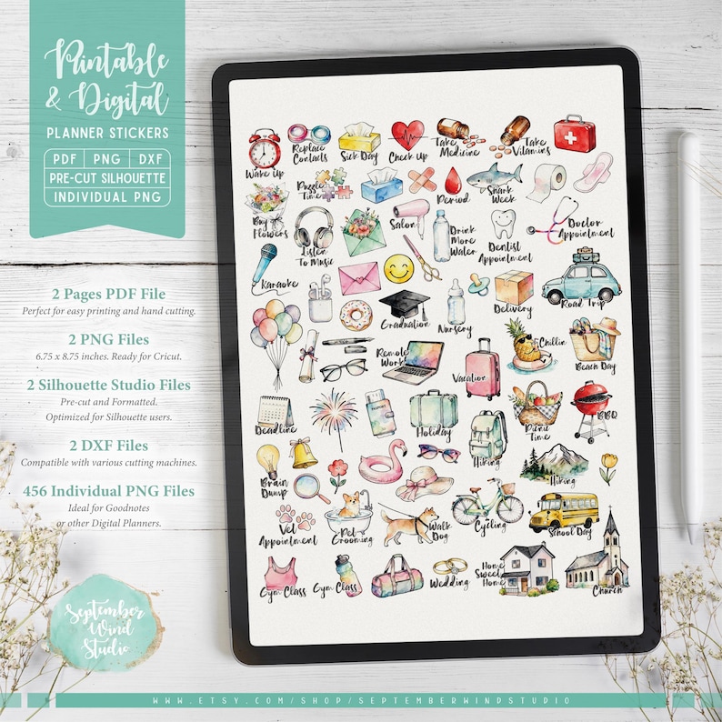 Pegatinas para agendas diarias: imprimibles y digitales (PDF, Cricut, Silhouette Studio, PNG precortado para Goodnotes) imagen 4