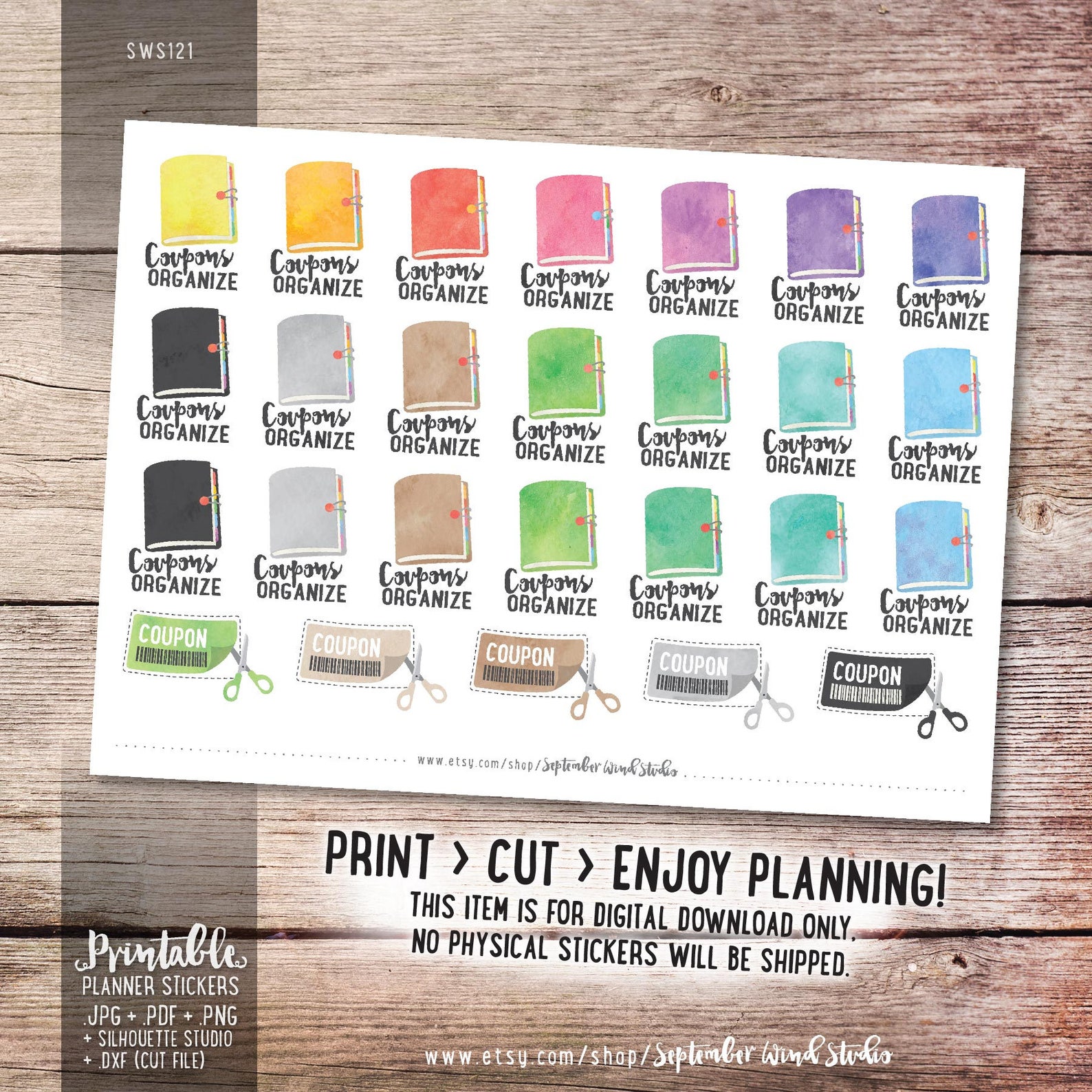 Couponing Printable Planner Stickers Watercolor Coupon Etsy