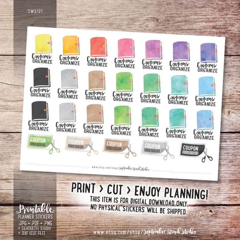 Couponing Printable Planner Stickers Watercolor Coupon Etsy