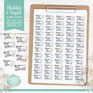 Abendessen druckbare & digitale Planer Aufkleber, Abendessen mit Freunden, Abendessen mit Familie, druckbare PDF, Cricut PNG, individuell PNG