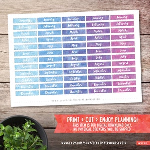 Months Printable Planner Stickers, Months Stickers, Watercolor Stickers ...