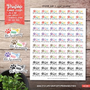 Pet Grooming Printables Planner Stickers, Grooming Stickers, Planner Decorations, Erin Condren Sticker, Printable Stickers, Full Box