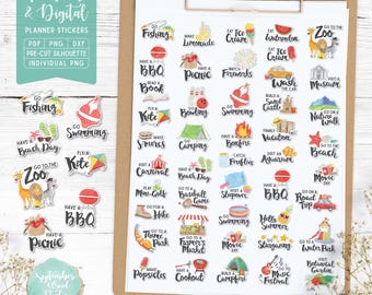 Summer Bucket List Stickers: Printable & Digital (PDF, Cricut, Silhouette Studio, Pre-Cropped PNG for Goodnotes)