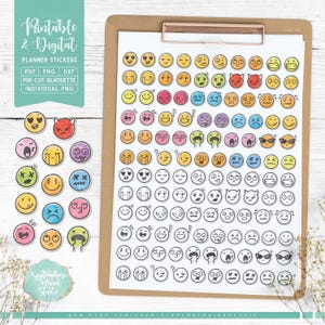 Adesivos de emoji para impressão e agenda digital, adesivos de emoticons, PDF para impressão, PNG Cricut, PNG individual, Silhouette Studio, Goodnotes